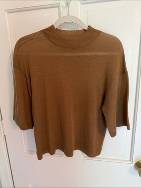 Vince Brown Mock Neck Short Sleeve Top